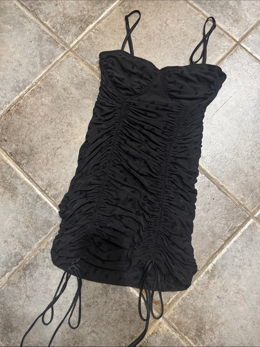 Black Ruched Butterfly Dress with Adjustable Straps and length
